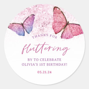 Adesivo Redondo Obrigados Por Flutuação Por Borboleta Obrigado