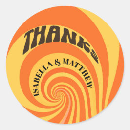 Adesivo Redondo Obrigados Retro 70s Casamento Amarelo Laranja