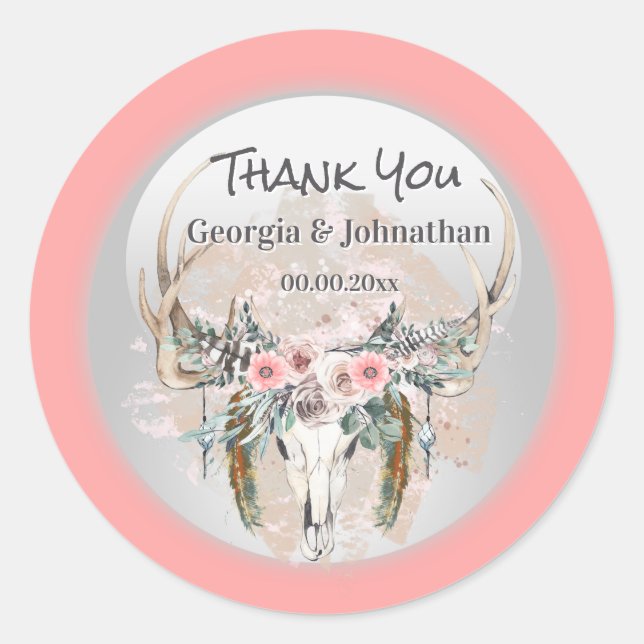 Adesivo Redondo Obrigados rosa boho-roxos-roxos (Frente)