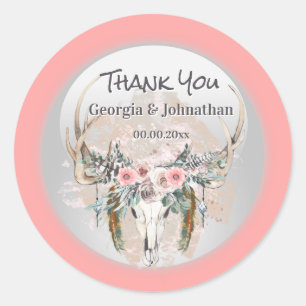 Adesivo Redondo Obrigados rosa boho-roxos-roxos