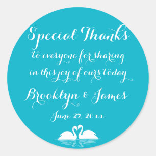 Adesivo Redondo Obrigados Vinhetas Brancas Azuis De Casamento Com