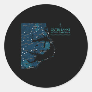 Adesivo Redondo Obx Nc Outter Banks Map Duck Corolla Beach Vacing
