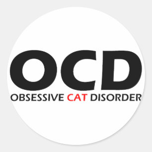 Adesivo Redondo OCD - Desordem obsessiva do gato