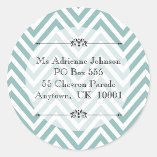 Adesivo Redondo Ocean Blue Chevron Modern Name Endereço de Devoluç