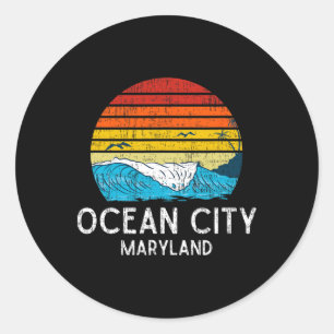 Adesivo Redondo Ocean City Maryland Md Vintage Beach Ocean Family