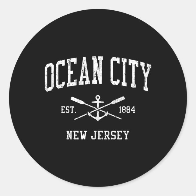 Adesivo Redondo Ocean City Nj Atravessou Oars Anchor (Frente)