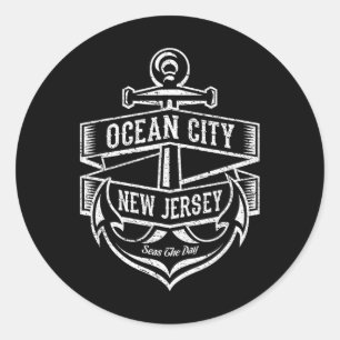 Adesivo Redondo Ocean City Nova Jersey Nj Design Gif Âncora Vintag