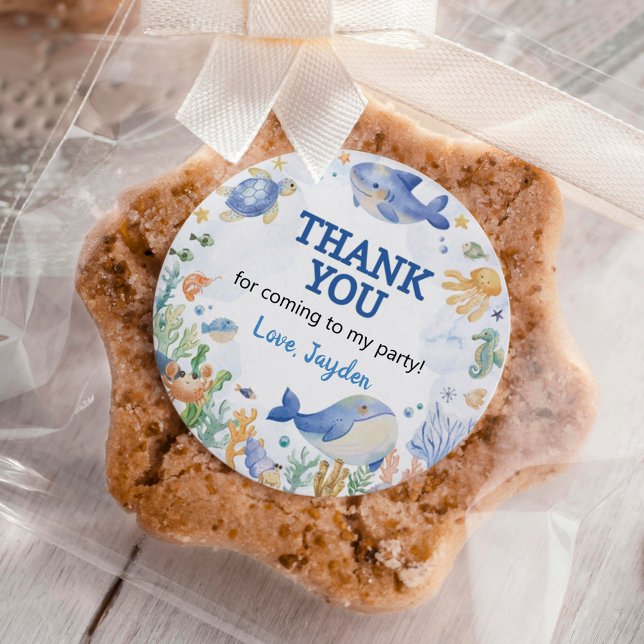 Adesivo Redondo Oceano Animais Menino Sob O Aniversário Do Mar (Criador carregado)