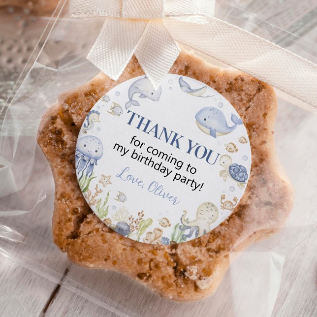 Adesivo Redondo Oceano Animais Menino Sob O Aniversário Do Mar (Criador carregado)