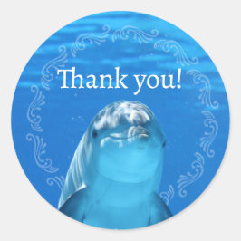 Adesivo Redondo Oceano Azul Golfinho Obrigado