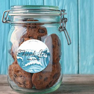 Adesivo Redondo oceano ondas obrigado de casamento