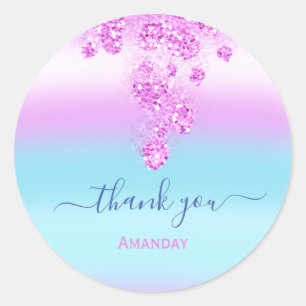Adesivo Redondo Oceano Rosa Azul Nome Obrigado Noiva Sweet16th Flo