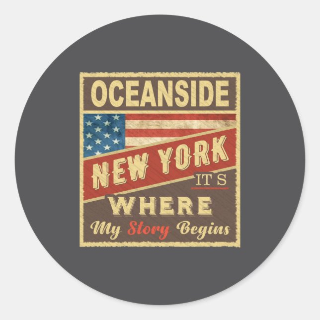 Adesivo Redondo Oceanside Ny Its Where My Story Begins  (Frente)