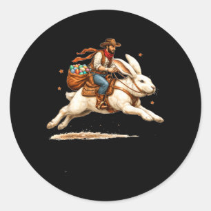 Adesivo Redondo Ocidental Olá Dia de Páscoa Cowboy Montando Páscoa