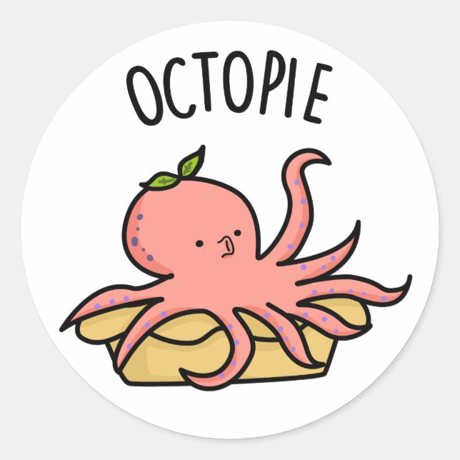 Adesivo Redondo Octo-pie Engraçado Octopus Pie Pun (Frente)