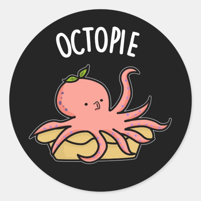 Adesivo Redondo Octo-tarte Engraçado Octopus Pie Pun Dark BG (Frente)