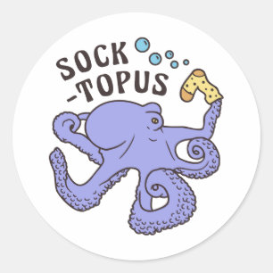 Adesivo Redondo Octopus Azul Socktopus Com Memória Engraçado