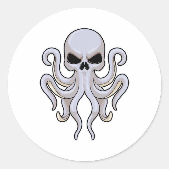 Adesivo Redondo Octopus com 8 Braços e Crânio (Frente)
