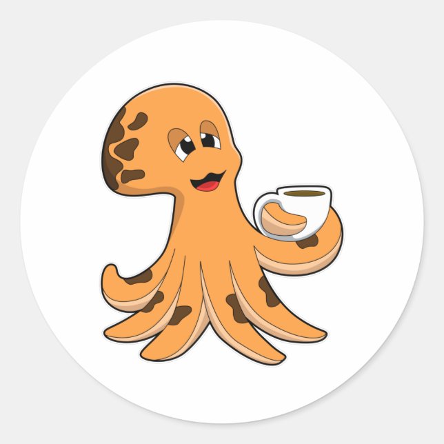 Adesivo Redondo Octopus com Taça de Café (Frente)
