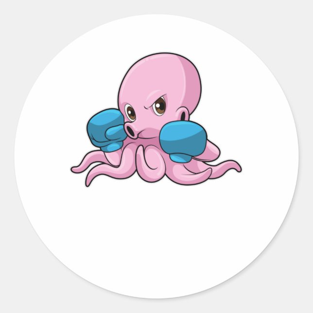Adesivo Redondo Octopus como Boxer com luvas in a box (Frente)
