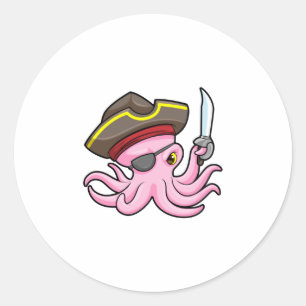 Adesivo Redondo Octopus como Pirata com Saber & Eleye