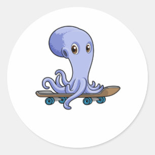 Adesivo Redondo Octopus como skater com skate