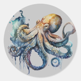 Adesivo Redondo Octopus de Aquarela