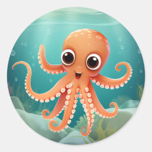 Adesivo Redondo Octopus de bebê bonito