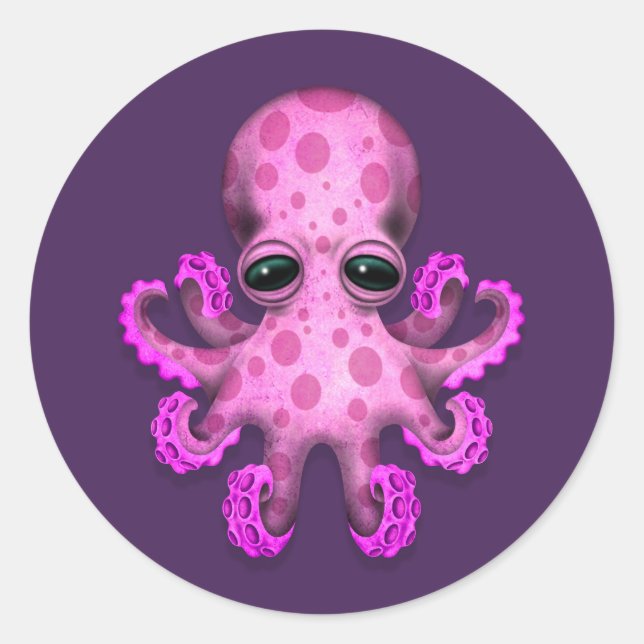 Adesivo Redondo Octopus de bebê rosa-claro em roxo (Frente)