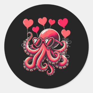 Adesivo Redondo Octopus dia de os namorados Com Bylons Cardíacos O