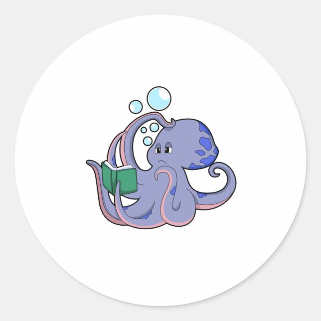 Adesivo Redondo Octopus em Leitura com Livro (Frente)