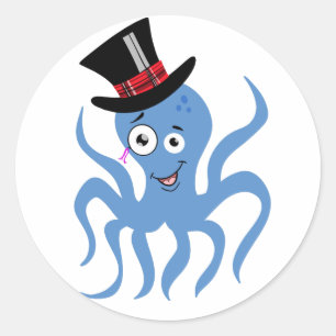 Adesivo Redondo Octopus em um Chapéu e Monóculo Superior