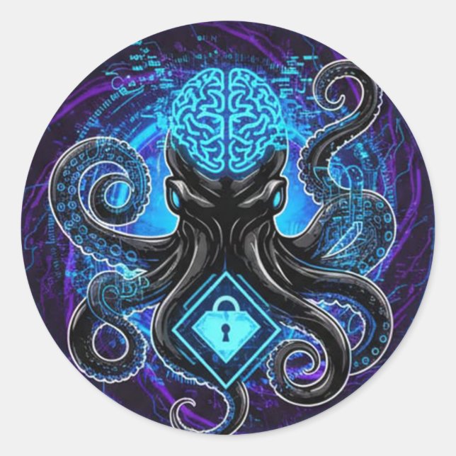 Adesivo Redondo Octopus Hacker Sticker (Frente)