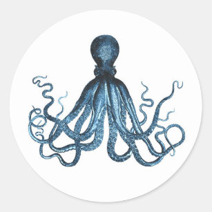 Adesivo Redondo Octopus kraken — mar litoral marítimo de praia