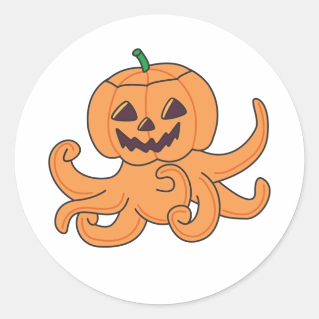 Adesivo Redondo Octopus Na Pumpkin Orange Krak Octopus Halloween (Frente)