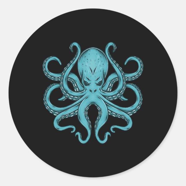 Adesivo Redondo Octopus Stuken Kraken Ocean Blue Octopus (Frente)