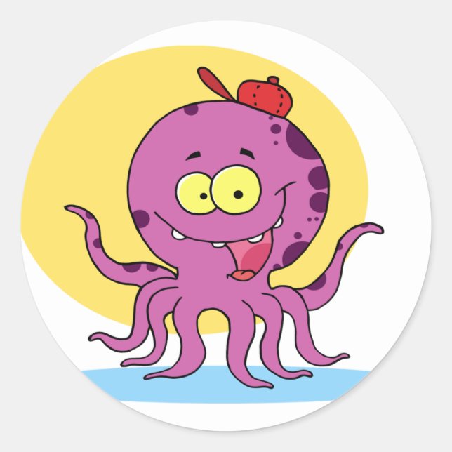 Adesivo Redondo Octopus Vestindo Um Boné Vermelho (Frente)