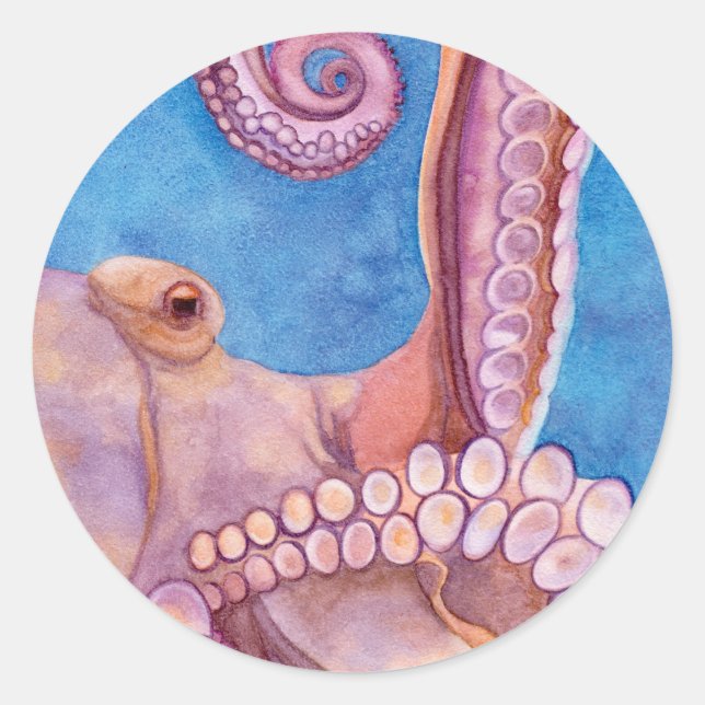 Adesivo Redondo Octopus Watercolor Envelope Selo (Frente)