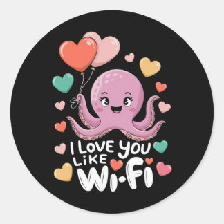 Adesivo Redondo Octopus With Heart Lloons I Love You Like Wi-fi Va