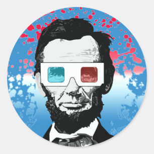 Adesivo Redondo Óculos 3D Alegre Abraham Lincoln Azul Claro Pop