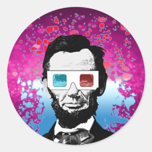 Adesivo Redondo Óculos 3D Brilhantes Abraham Lincoln Roxo Rosa Pop
