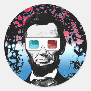 Adesivo Redondo Óculos 3D Dramáticos de Abraham Lincoln Preto Pop