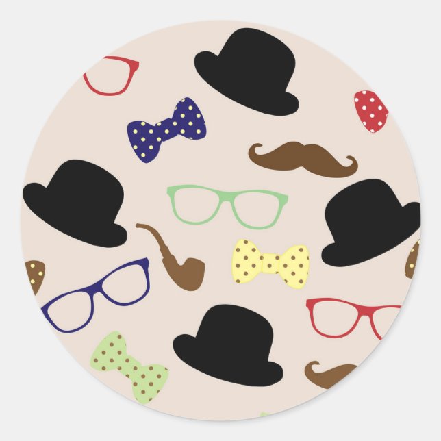 Adesivo Redondo Óculos, Chapéus e bigode (Frente)