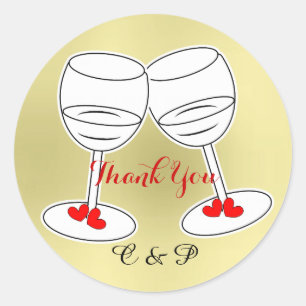 Adesivo Redondo Óculos de Celebração Brancos Dourados e Coraç