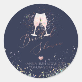 Adesivo Redondo Óculos de champanhe cor-de-rosa, Chá de panela hol