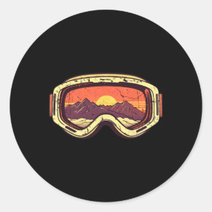 Adesivo Redondo Óculos de Esqui e Snowboard Pôr do Sol Retro Monta