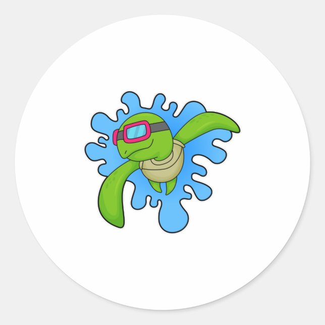 Adesivo Redondo Óculos de natação de tartaruga (Frente)