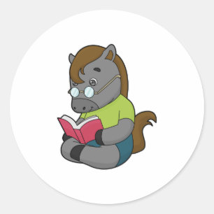Adesivo Redondo Óculos de Nerd de cavalos