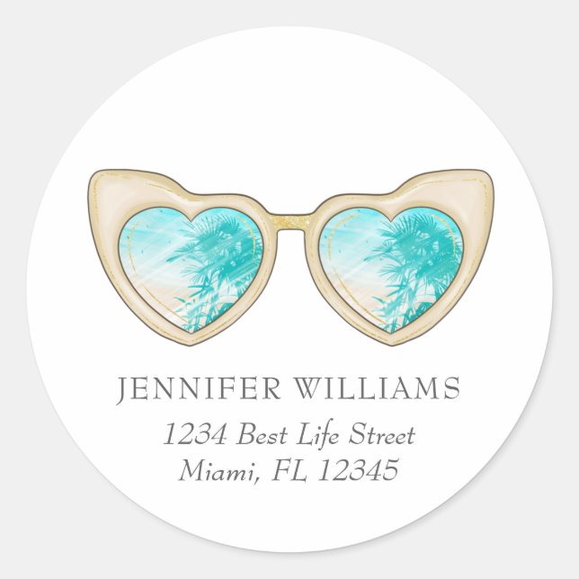 Adesivo Redondo Óculos de sol bonitos Palmeiras Palmeiras Endereço (Frente)