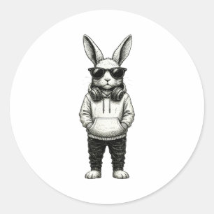 Adesivo Redondo Óculos de Sol Bunny Páscoa Dia do Coelho Homens Me